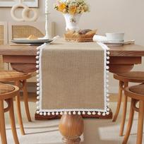 Natural Burlap Table Runners, Farmhouse Rustic Jute Woven Macrame Table Runner for Christmas Wedding Home Dining Table Decor (as the picture,30x120cm)