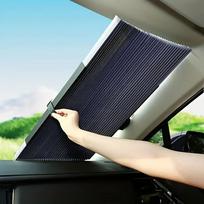 Aliuminio automobilio saulės skydelio užuolaidėlė, automatiškai įtraukiama, apsauga nuo UV spindulių, šilumos izoliacija, lengvas montavimas, universalus pritaikymas juoda