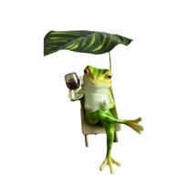 Garden Decor Resin Vacation Frog Ornament Cartoon with Leaf Animal Sculpture Waterproof Cute Garden Frog Statue Courtyard žalia
