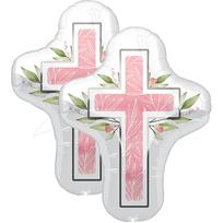 2/2-Piece Communion and Baptism Cross Balloon Set, Pink and Blue Cross Foil Balloons, Suitable for First Communion and Baptism, Baptism De Other