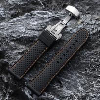 20mm 22mm Stitching Sport Watch Band Breathable Silicone Rubber Watch Strap Butterfly Clasp Bracelet Men's Replacement Wristband 20mm&with silver buckle