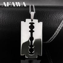 Hiphop Razor Blade Pendant Necklace Men Stainless Steel Male Knife Razorblade Shaver Shape Chain Jewelry  N443S01