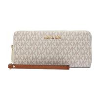 MICHAEL KORS Jet Set Travel Old Flower Printed Zipper Closure Coated Canvas Wallet Large Women's Vanilla White balta