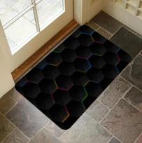 Hexagon Tech Print Door Mat Non Slip Absorbent Floor Mat Soft Washable Rug for Indoor Entryway Kitchen and Bathroom Use 40x60cm