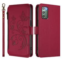 For Samsung Note 20 Ultra Note 10 Plus 9 8 Flowers Wallet Case, RFID Blocking Flip Phone Case Zipper Card Holder Wrist Strap For Galaxy Note 20 vyno raudonos spalvos