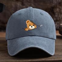 Zippered bear print baseball cap outdoor sun protection cap stylish full duckbill cap black machine washable baseball cap Adjustable