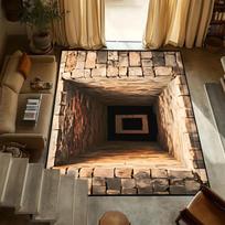 Ins 3D Hole Illusion Carpet Realistic Cave Floor Rug Washable Anti-Slip Unique Optical Illusion Rug for Living Room Popular Rug 40x60cm