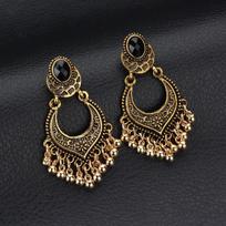 Antique Silver Tassel Earrings with Black Rhinestone auksas