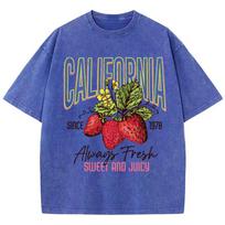 benber vintage Womans Cotton Washed T-Shirts All-Math O-Neck Distressed Short Sleeve California Strawberries Print Tops Summer Female Clothes S