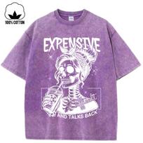 benber vintage Expensive Talks Back Drink Skulls Designwomen Washed Holes T Shirts Crewneck Sport TShirt Loose  s Cotton S