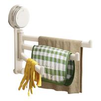 Rotating Multi-Bar Wall Mounted Drying Rack Suction Cup Kitchen Towel Holder Storage Organizer Bathroom Clothes Hanger smėlis