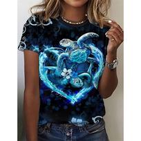 Bird Turtle Frog Cat Pattern T Shirt Women Cartoon Animal 3D Printed T-Shirts Summer Short Sleeve O-Neck Tees Loose Street Tops S