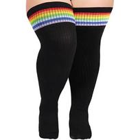 Extra Long Thigh High Socks Knitted Leg Warmer Rainbow Striped Tube Socks  Thick Thighs spalvota/juoda