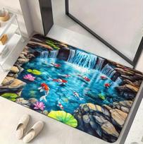 Phantom Pond Turtle Door Mat Turtle and Fish Patterns Indoor and Bathroom Living Room Bedroom Entrance Natural Rock Decoration 40x60cm