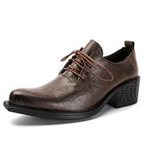 Men's Retro High Heel Leather Derby Boots - Pointed Toe, Lace-up, Thick Heel, Business Casual. 45 ruda