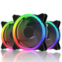 upHere 120mm RGB PC Case Fan, Black Center with LED Ring for Surrounding Illumination, Silent Type, 25mm Thick, 6-Pin SATA Power Connector, Black