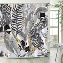 Tropical Plants Floral Shower Curta Beige Green Palm Leaves Flowers Nordic Decor Bathroom Polyester Bath Curtain with Hooks (as the picture,90x180cm-35x70in)
