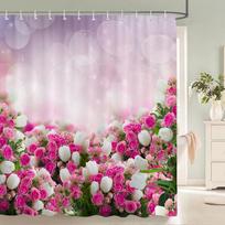 3d Tulip Fresh Flowers Shower Curta Bathroom Waterproof Floral Bath Curtain Polyester Cloth With Hooks Decorative Bath Screen (as the picture,W90xH180cm)