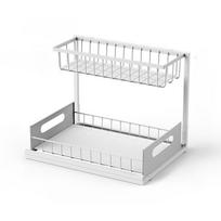 2-Tier Rustproof Metal Sliding Under Sink Organizer - Cabinet Storage Rack for Kitchen and Bathroom Cleaning Supplies