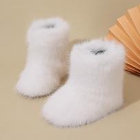 Kids' Fur Snow Boots: Winter Plush Princess Short Boots & Boys' Fashion Show Shoes 30 balta
