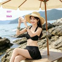 Sexy Two-Piece Swimsuit Set: Bikini with Skirt and Safety Pants for Women Fits 90-105 jin, 150-175 cm juoda