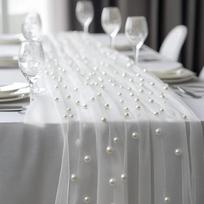 0.75*3 Meters Table Flag Semi Transparent Pearl Tulle Table Runner Gauze Mesh Sheer Drapes Wedding Arch Drapes Baby Shower