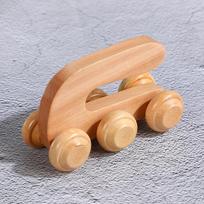 1Pc Natural Wood Massage Roller with six wheels and soft tips. Ergonomic acupressure tool for trigger point relief