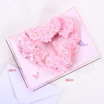 Romantic Theme 3D Pop Up Card Heart Shape Handmade Craft Love Postcard Pop-Up Mechanism Cherry Blossom Card Valentines Day