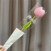 Hand-Knitted Knitting Flower Tulips Cotton Handmade Artificial Crochet Floral Bouquets Preserved Flower Simulation Flower rožinė