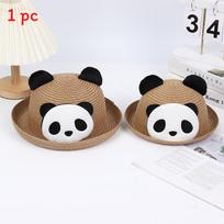 Panda Cartoon Sun Hat For Kids And Adults With Wide Brim Breathable Straw Summer Outdoor Wear kava