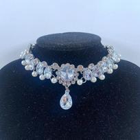 European & American Temperament Metal Water Drop Gem Rhinestone Pearl Crystal Choker Necklace