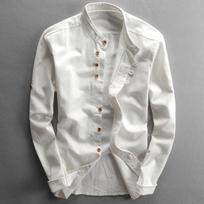 Spring Mens Shirt Japan Vintage Style Premium Linen Stand Collar Slim Fit Single Breasted Simple Design Casual Shirts Fashion M