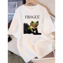 Quirky Frog Meme White Tees Toilet Girl Frog Surreal Bob Haircut and Glamorous Ballerina Prints Women Clothing S