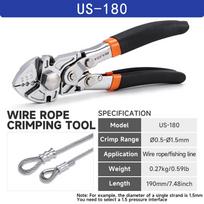 Mini Wire Rope Crimping Cutting Tool US-180 Crimper for Fishing Lines and Aluminum Crimping Loop Sleeves 7.48 inch Pliers