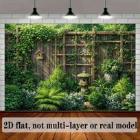 2D Rustic Wood Fence Greenery Backdrop for Outdoor Theme Party 47.2x31.5inch/120*80cm