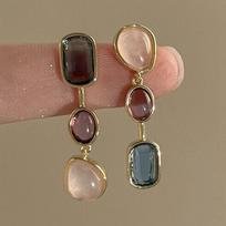 Vintage Asymmetric Colorful Gem Natural Stone Drop Dangle Earring Charm Temperament Stud Jewelry Accessories Gifts For Women