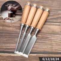 4Pcs Wood Carving Chisels Set Professional for Woodworking - 6/12/18/24mm Comfortable Beech Handle Wood Chisel with Wood Handles 4 Pcs