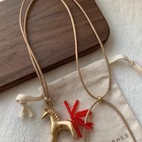 Horse Pony Pendant Necklace Long PU Leather Necklace Unique Wax Rope Necklace  Women