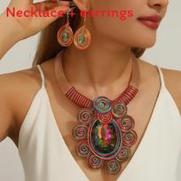 Personalized Jewelry Set With Mixed Material Crystal Drop Earrings And Statement Necklace For Teens Patterned
