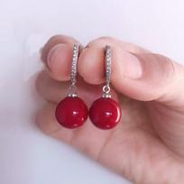 Exquisite Red Pearl Earrings, 925 Silver Needle, Micro-Inlaid, Versatile French Ear Jewelry sidabras