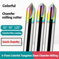 3-Flute Colorful Tungsten Steel Chamfer Milling Cutter 60°90°120°  Endmills CNC Mechanical Machining Cutters Tools D3x50x90Angle-3F
