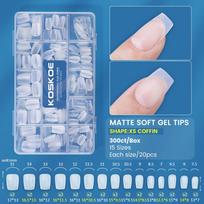 300pcs/box Short Square Shaped Matte Soft Gel Tips Droplet Shaped Solid Color Extension Soft Nails 15 Sizes Elastic