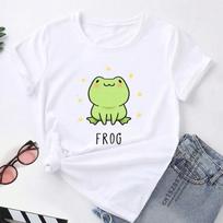 Cartoon Frog Print T Shirts Wounisex Summer Short Sleeve Loose Anime T-Shirt Female Harajuku O Neck Streetwear Kawaii Anime Tshirt S įvairiaspalvis