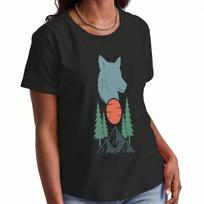 Wolf Mountain Sunset Wounisex's Cotton T Shirt, Premium Cotton Graphic Print, Durable, Casual Fashion, Featuring A Serene Wilderness Scene With A Wolf S įvairiaspalvis
