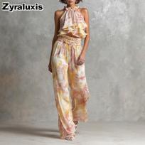 Summer New Arrivals Vacation Style Kimono Robe Printed Top + Pants Summer Elegant Set XL