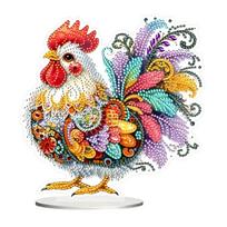 Acrylic Diamond Painting Rooster Figurine Kit DIY Craft Set with Stand for Home Office Decoration Gift One Size