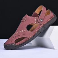 Men's Summer Stitching Sandals: Handmade, Breathable, Two-Style Casual Shoes in Large Sizes 47 raudona