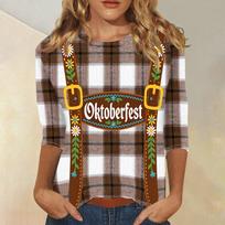 Women's Casual 3/4 Sleeve Oktoberfest Print T-Shirt Round Neck Lightweight Soft Fabric Comfortable Fit L kava