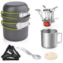 Camping Cookware Set with Folding Camping Stove Lightweight Pot Pan Set with Stainless Steel Cup &