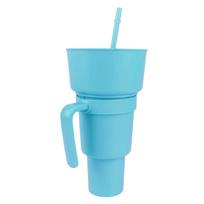 2 viename užkandžių ir gėrimų puodelis su šiaudeliu, didelė anga, plastikinis gėrimų puodelis, viršutinis užkandžių dubenėlis filmui Light Blue